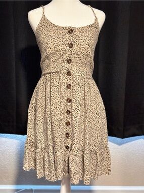 Beige Leopard Print Button-Front Sundress